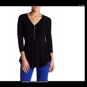 Chaus Zip Neck Line Black Top Size M